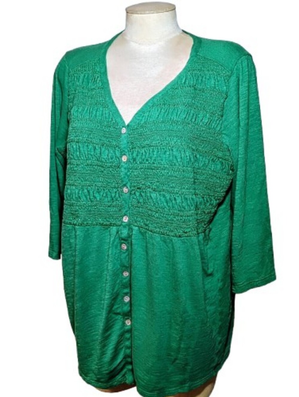 J. Jill Marled Green Smocked Babydoll Tunic Top XL Petite Boho Lagenlook